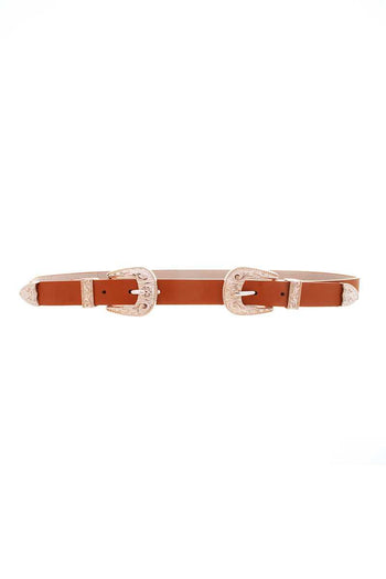 Double Gold Pattern Metal Buckle Western Belt - Deals Kiosk