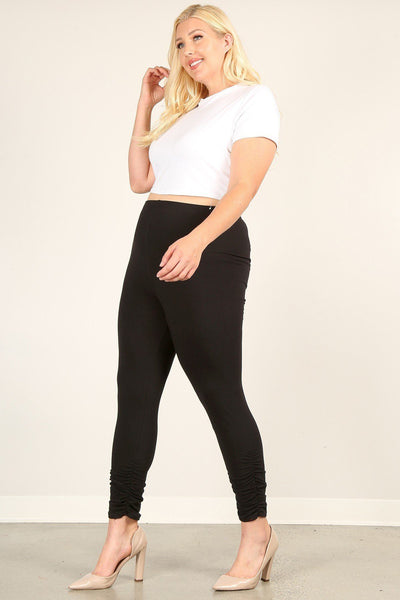 Plus Size Solid High Rise, Fitted Leggings With An Elastic Waistband And Ruched Pants - Deals Kiosk