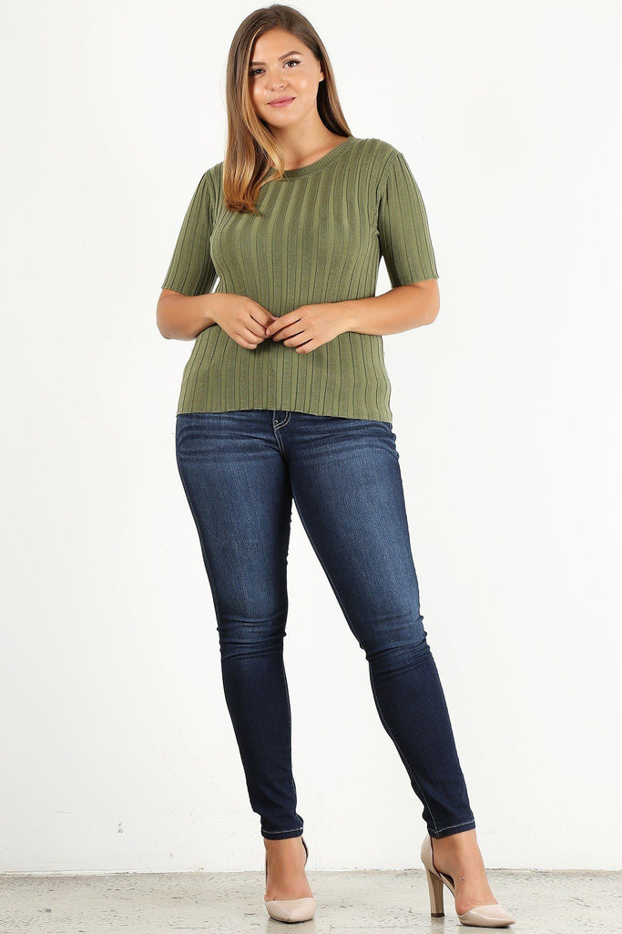 Plus Size Solid Print Fitted Top - Deals Kiosk