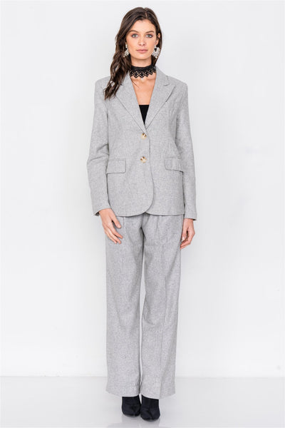 Grey Wool Blazer Office Chic Pleated High-waist Ankle Pant Set - Deals Kiosk