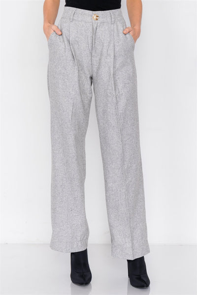 Grey Wool Blazer Office Chic Pleated High-waist Ankle Pant Set - Deals Kiosk