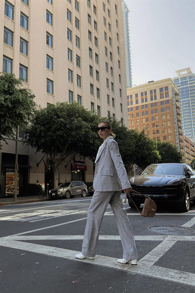 Grey Wool Blazer Office Chic Pleated High-waist Ankle Pant Set - Deals Kiosk