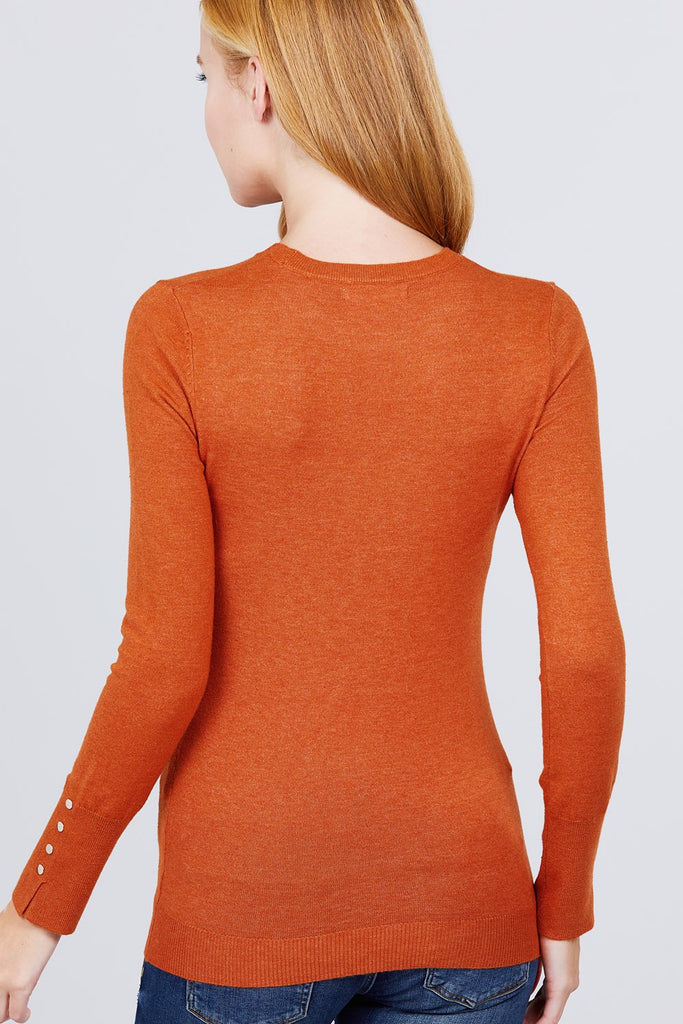 Crew Neck Sweater W/rivet Button - Deals Kiosk