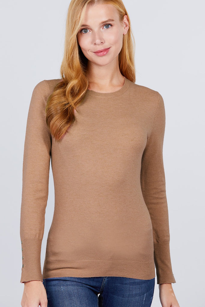 Crew Neck Sweater W/rivet Button - Deals Kiosk
