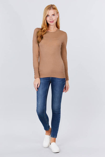Crew Neck Sweater W/rivet Button - Deals Kiosk