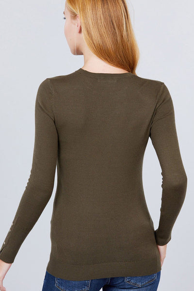 Crew Neck Sweater W/rivet Button - Deals Kiosk