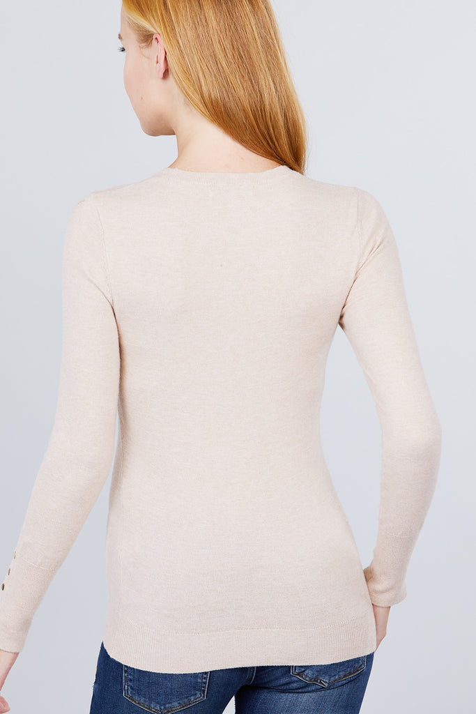 Crew Neck Sweater W/rivet Button - Deals Kiosk