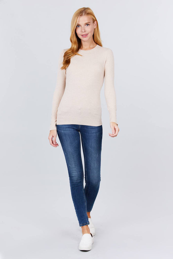 Crew Neck Sweater W/rivet Button - Deals Kiosk