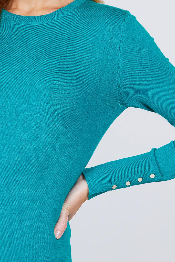 Crew Neck Sweater W/rivet Button - Deals Kiosk