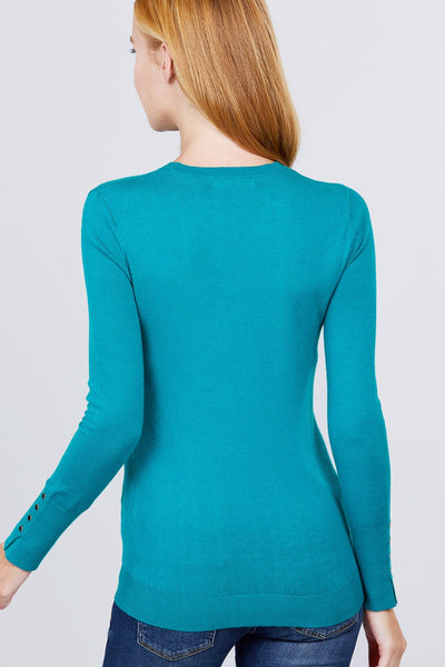 Crew Neck Sweater W/rivet Button - Deals Kiosk