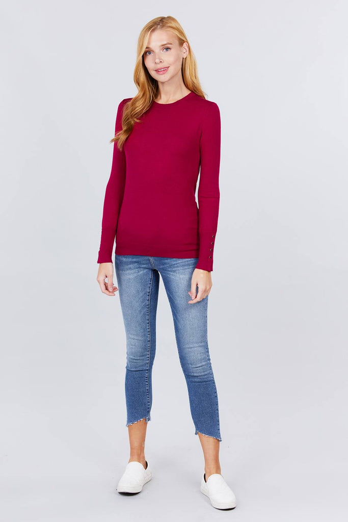 Crew Neck Sweater W/rivet Button - Deals Kiosk