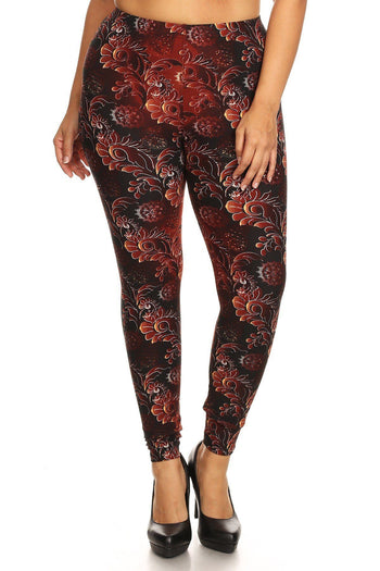 Plus Size Abstract Print, Full Length Leggings In A Slim Fitting Style With A Banded High Waist. - Deals Kiosk