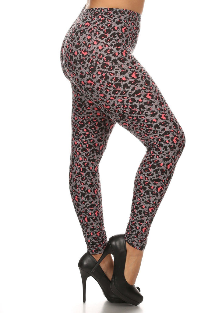 Plus Size Cheetah Printed Knit Legging With Elastic Waistband, And High Waist Fit. - Deals Kiosk