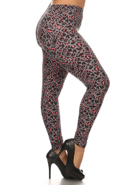 Plus Size Cheetah Printed Knit Legging With Elastic Waistband, And High Waist Fit. - Deals Kiosk