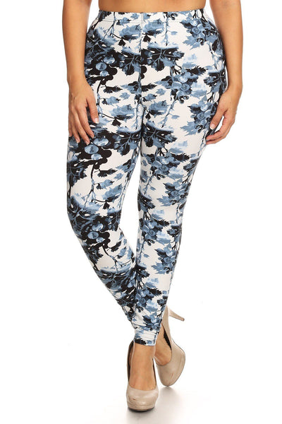 Plus Size Floral Print, Full Length Leggings In A Slim Fitting Style With A Banded High Waist - Deals Kiosk