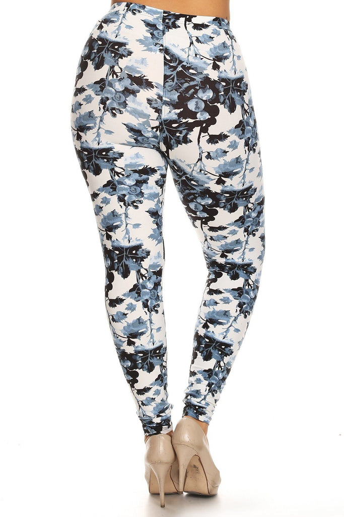 Plus Size Floral Print, Full Length Leggings In A Slim Fitting Style With A Banded High Waist - Deals Kiosk