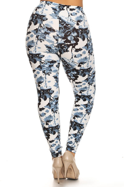 Plus Size Floral Print, Full Length Leggings In A Slim Fitting Style With A Banded High Waist - Deals Kiosk