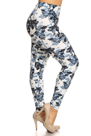 Plus Size Floral Print, Full Length Leggings In A Slim Fitting Style With A Banded High Waist - Deals Kiosk