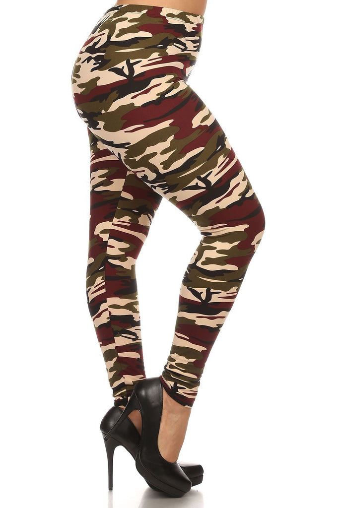Plus Size Army Print, Banded, Full Length Leggings In A Fitted Style With A High Waist - Deals Kiosk