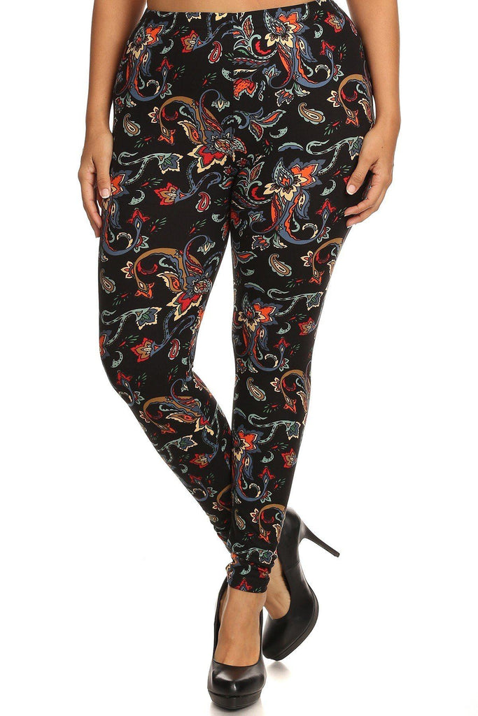 Floral/abstract Print, Full Length Leggings In A Slim Fitting Style With A Banded High Waist - Deals Kiosk