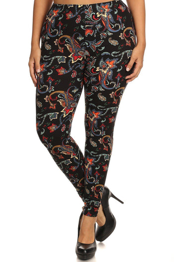 Floral/abstract Print, Full Length Leggings In A Slim Fitting Style With A Banded High Waist - Deals Kiosk