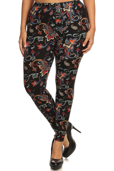 Floral/abstract Print, Full Length Leggings In A Slim Fitting Style With A Banded High Waist - Deals Kiosk