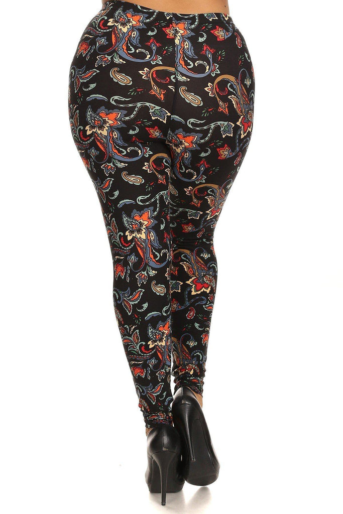Floral/abstract Print, Full Length Leggings In A Slim Fitting Style With A Banded High Waist - Deals Kiosk