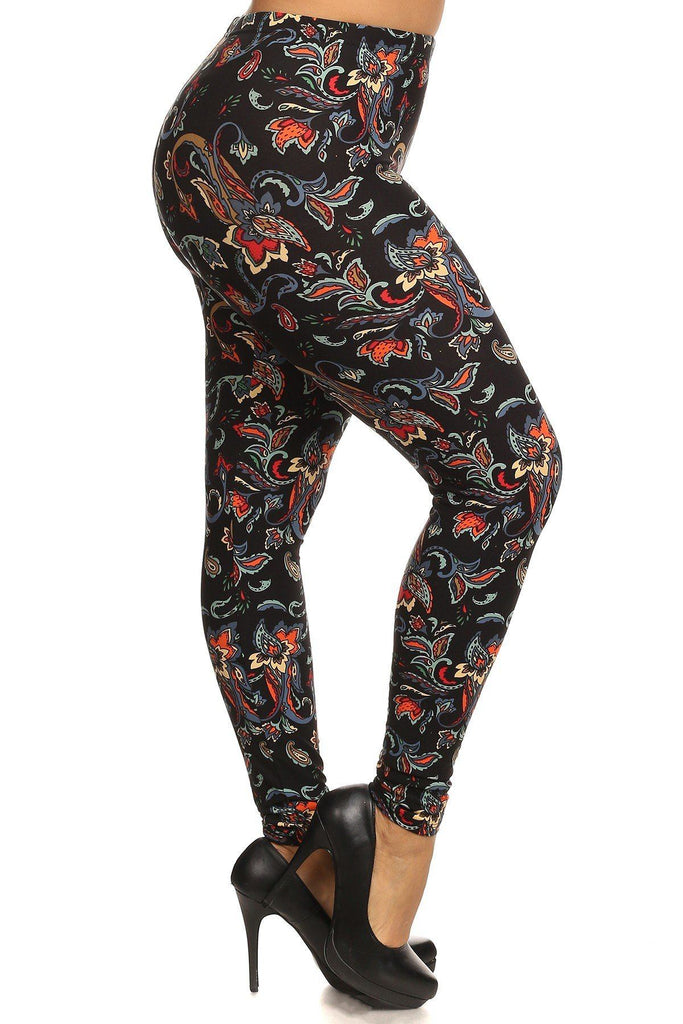 Floral/abstract Print, Full Length Leggings In A Slim Fitting Style With A Banded High Waist - Deals Kiosk