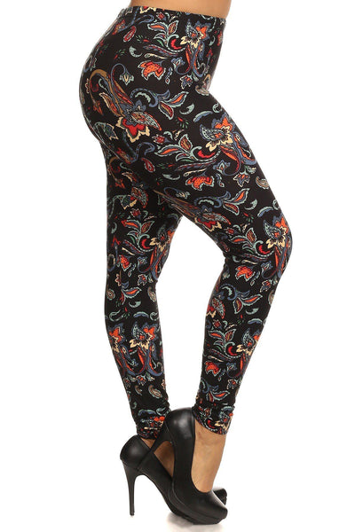 Floral/abstract Print, Full Length Leggings In A Slim Fitting Style With A Banded High Waist - Deals Kiosk