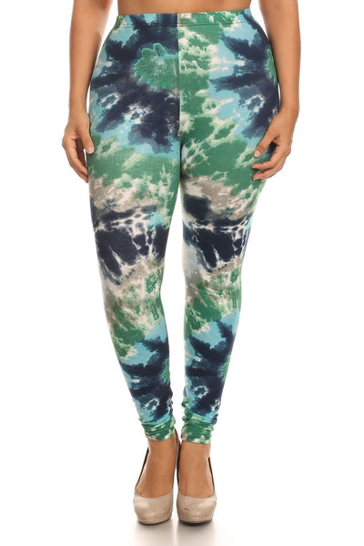 Plus Size Tie Dye Print, Full Length Leggings In A Fitted Style With A Banded High Waist - Deals Kiosk