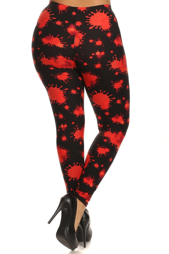 Plus Size Splatter Print, Full Length Leggings In A Slim Fitting Style With A Banded High Waist - Deals Kiosk