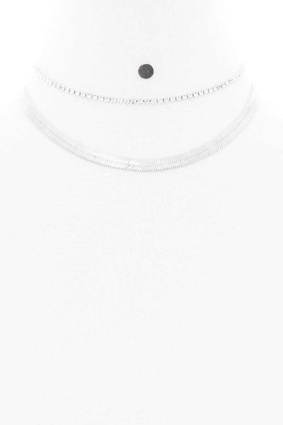 Herringbone Rhinestone Chain 2 Layered Necklace Earring Set - Deals Kiosk