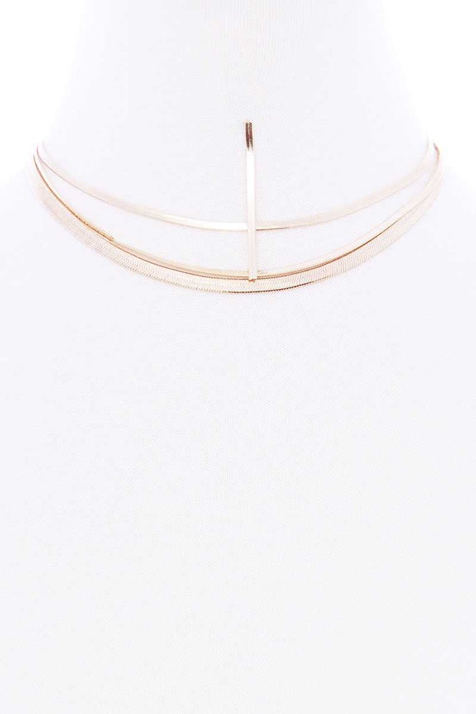 3 Layered Metal Herringbone Chain Multi Necklace Earring Set - Deals Kiosk