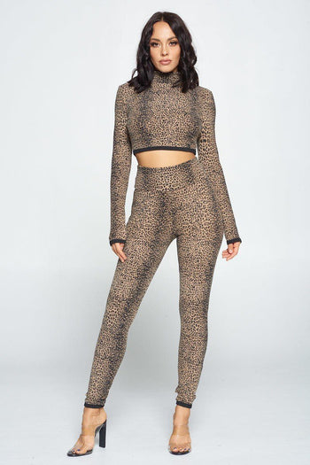 Animal Print Long Sleeve Two Piece Set - Deals Kiosk