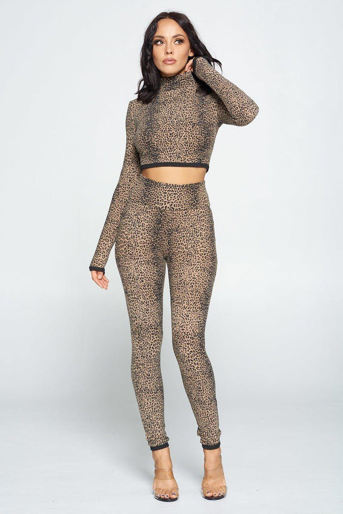 Animal Print Long Sleeve Two Piece Set - Deals Kiosk