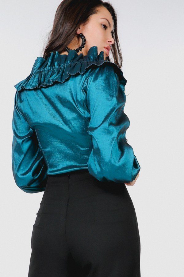 Flower Patch With Ruffle Neck Satin Blouse - Deals Kiosk