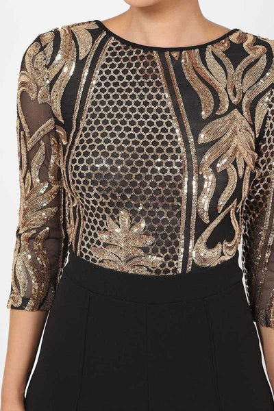 Open Back Gold Sequin Pattern Jumpsuit - Deals Kiosk
