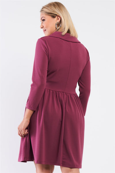 Plus Pleated Preppy Fit & Flare Long Sleeve Asymmetrical Peter Pan Collar Mini Dress - Deals Kiosk