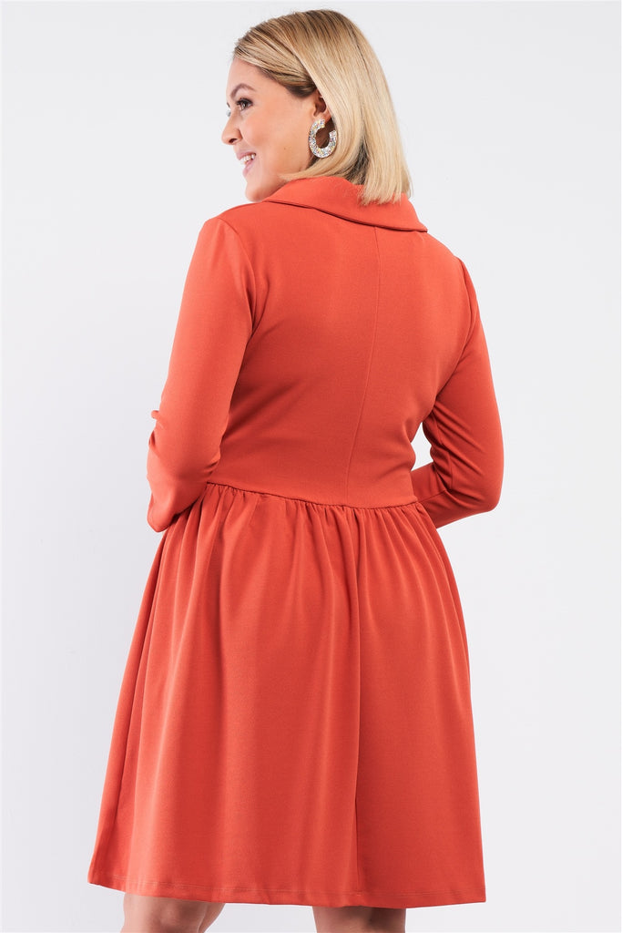 Plus Pleated Preppy Fit & Flare Long Sleeve Asymmetrical Peter Pan Collar Mini Dress - Deals Kiosk