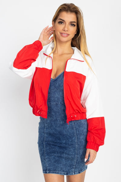 Long Sleeve Color Blocking Wind Breaker - Deals Kiosk