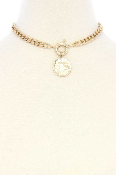 Hammered Coin Cuban Chain Link Metal Necklace - Deals Kiosk