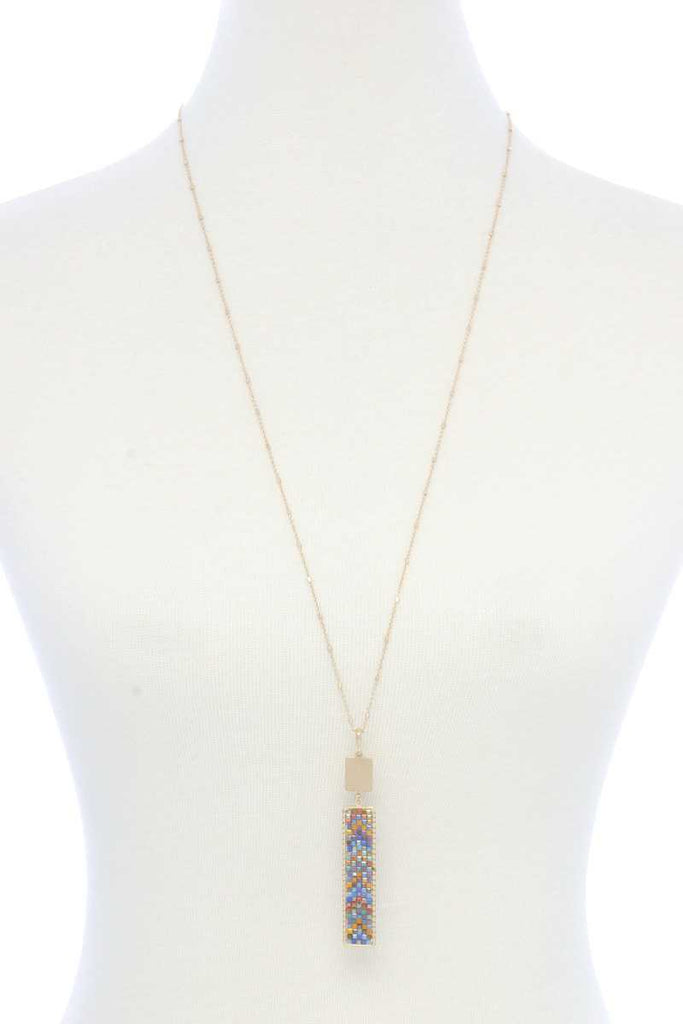Long Rectangular Shape Beaded Pendant Necklace - Deals Kiosk
