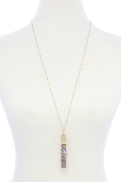 Long Rectangular Shape Beaded Pendant Necklace - Deals Kiosk