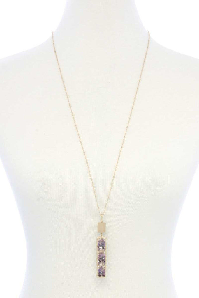 Long Rectangular Shape Beaded Pendant Necklace - Deals Kiosk