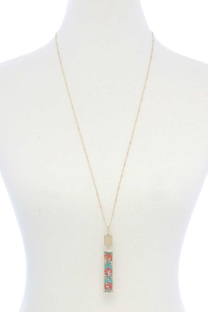Long Rectangular Shape Beaded Pendant Necklace - Deals Kiosk