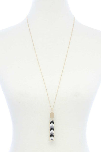Long Rectangular Shape Beaded Pendant Necklace - Deals Kiosk