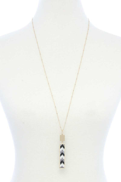 Long Rectangular Shape Beaded Pendant Necklace - Deals Kiosk