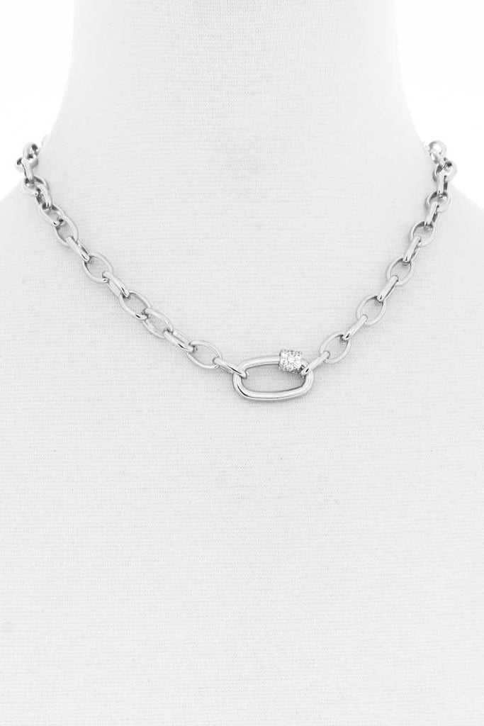Modern Oval Single Chunky Rhinestone Chain Link Necklace - Deals Kiosk