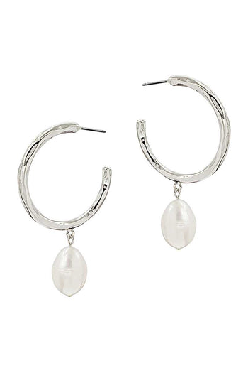 Fashion Open Hoop And Fresh Water Pearl Drop Earring - Deals Kiosk