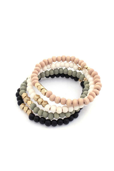 Painted Wooden Bead Stackable Stretch Bracelet - Deals Kiosk
